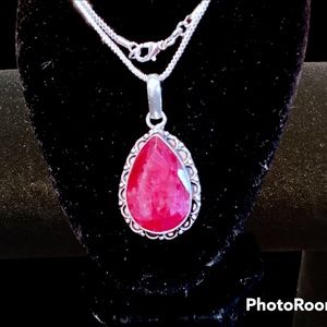 Large Natural Kashmiri Ruby pendant with chain